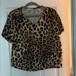 Zara Leopard Print Short Sleeve Tee - Tan & Black